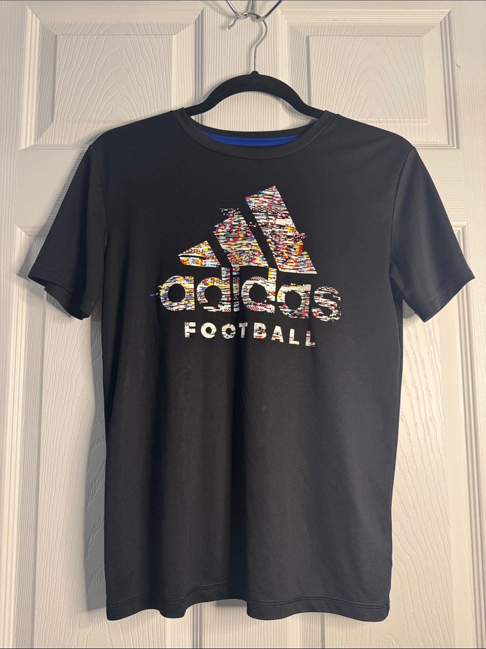 adidas Black Short-Sleeve Football Tee with Multicolor Logo